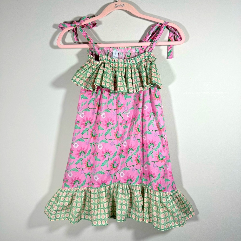 Olga Valentine - Girl's Pink Mini ruffle Dress- Tie Shoulder  size 10